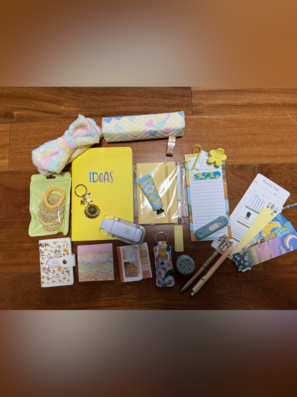 Vibrant Yellow 'IDEAS' Notebook + Pastel Stationery Bundle